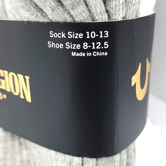 TRUE RELIGION, HALF CUSHION CREWS SOCKS BLACK, GREY, WHITE, SHOE SIZE 8-12.5 - Picture 7 of 8